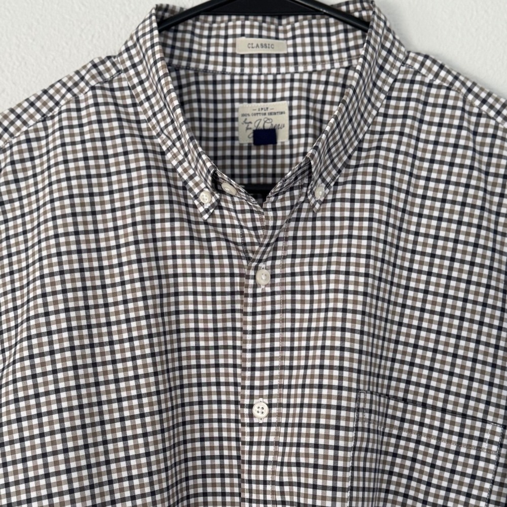 J. Crew Mens Classic XL Brown/Black Gingham Check‎ Button Down Long Sleeve Shirt